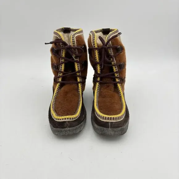 Vintage Fur Suede Quilted Moccasin Boots Moc Toe Women's 6 Made in Italy - Picture 2 of 14